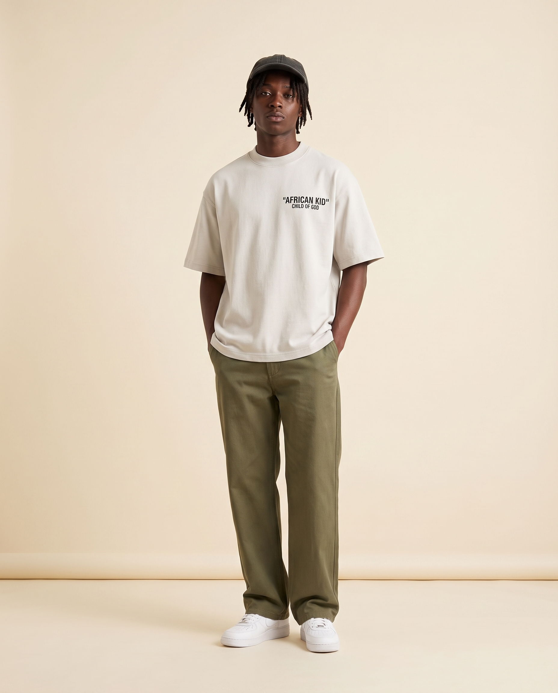 AFRICAN KID Oat Gray tee lifestyle 1